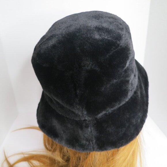 Black Faux Fur Fuzzy Bucket Hat - Picture 3 of 4